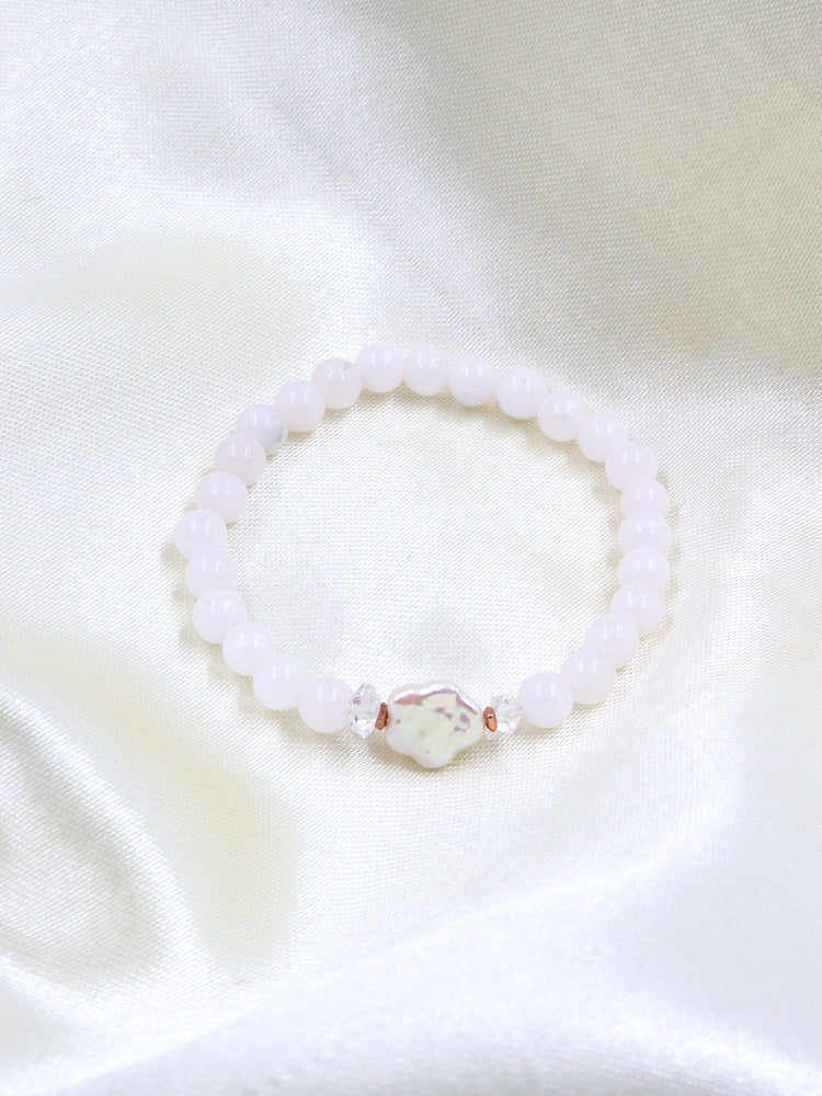 White Quartz & Fresh Water Pearl & Herkimer Diamond  Mala Bracelet