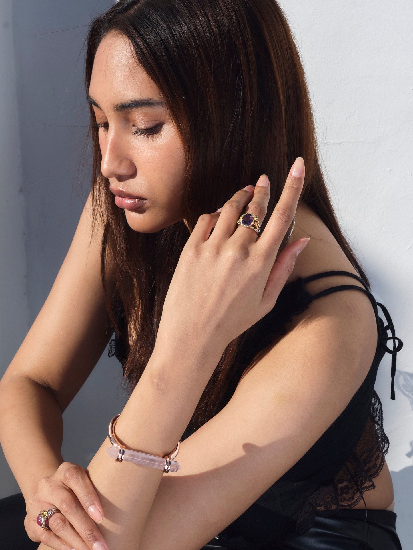 Queen Amaryllis Amethyst and Chrome Diopside Ring