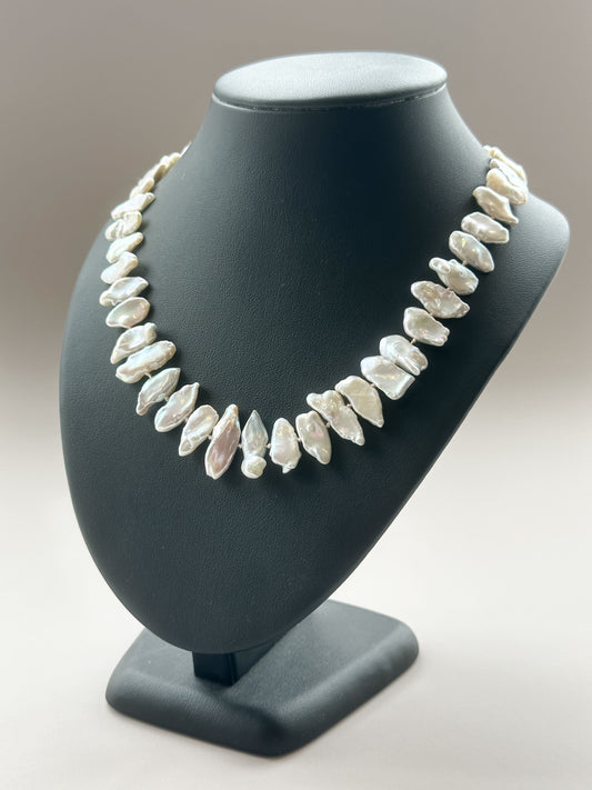 White Keshi Sharktooth Fresh Water Pearl Necklace