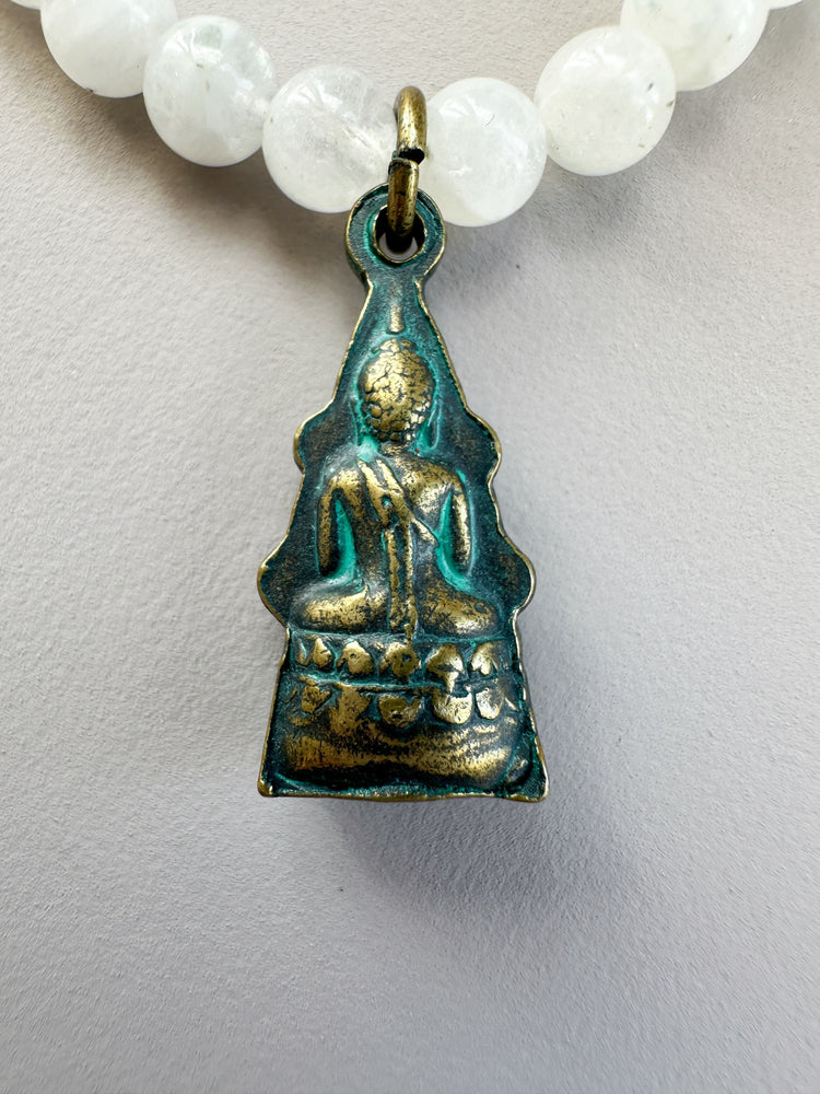 Moonstone with Green Buddha Charm Bracelet