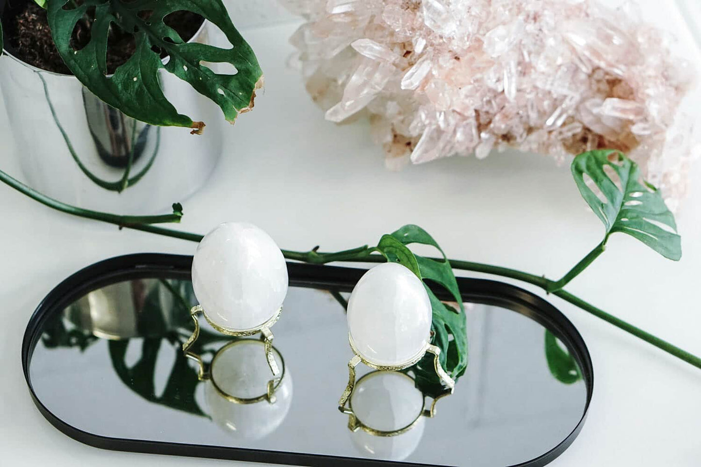 Selenite Egg with Gold Stand