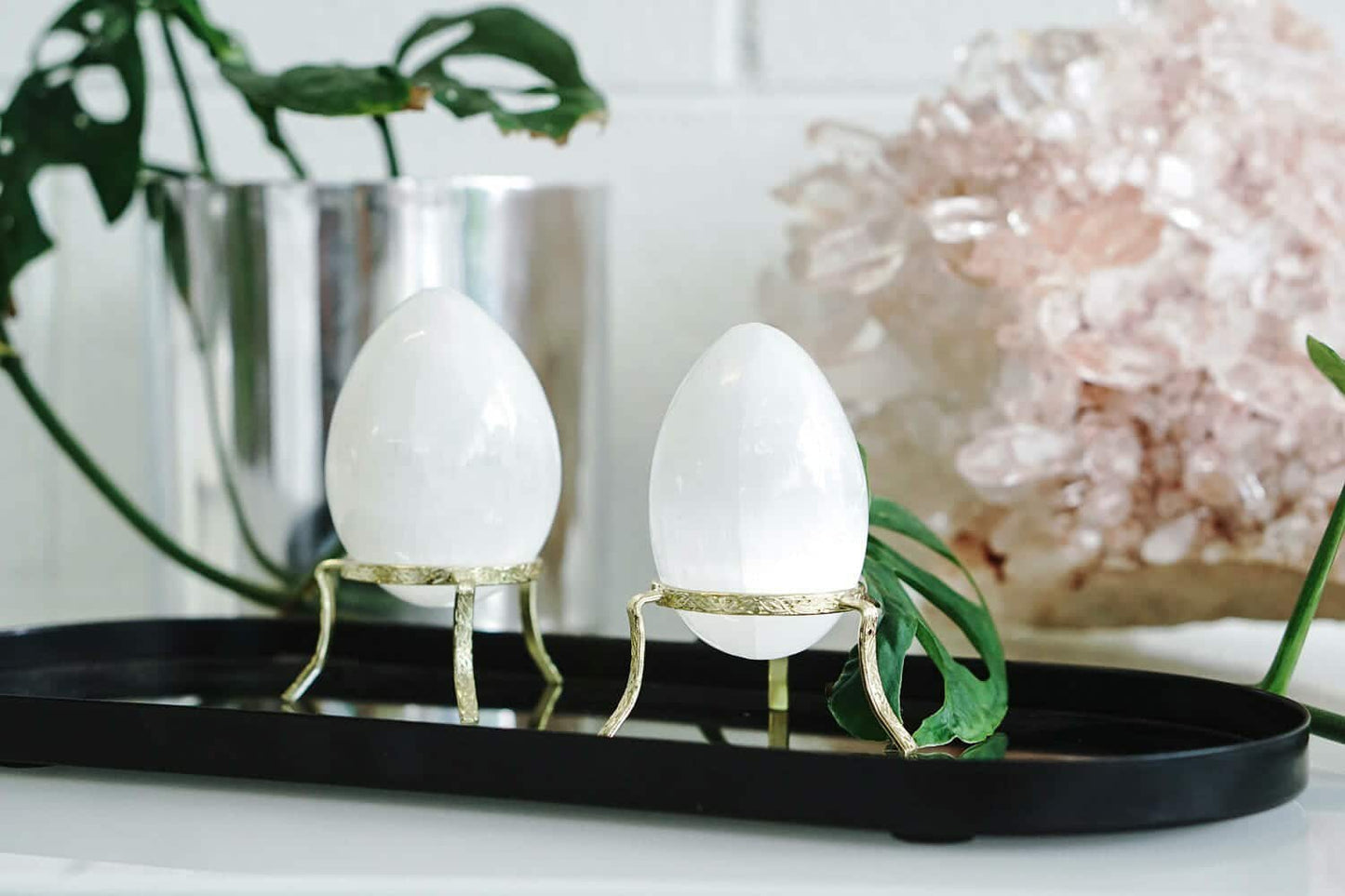 Selenite Egg with Gold Stand
