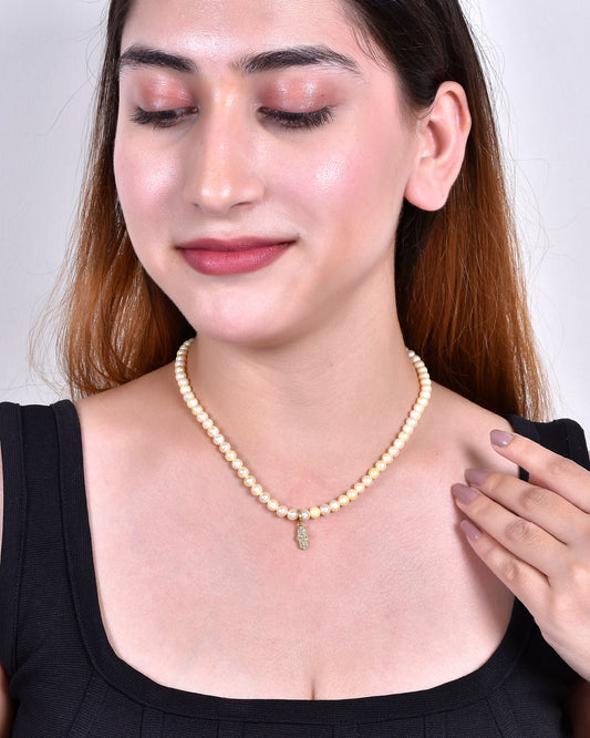 Hamsa Hand Golden Pearl Necklace