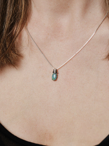 18k White Gold Solid Opal & Diamond Pendant