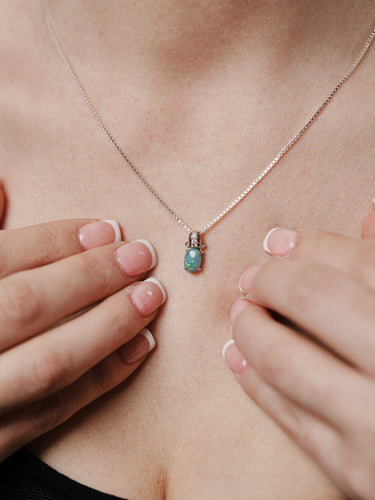 18k White Gold Solid Opal & Diamond Pendant