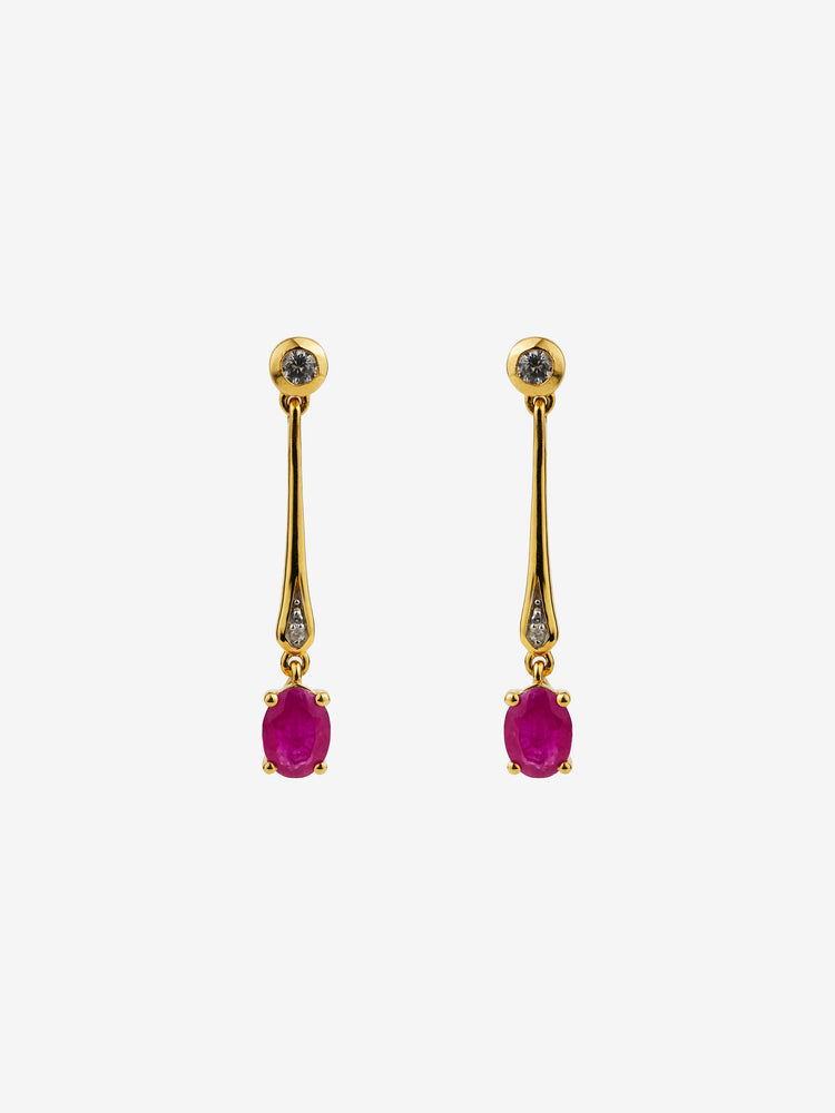 Yellow Gold Plated Ruby Earrings