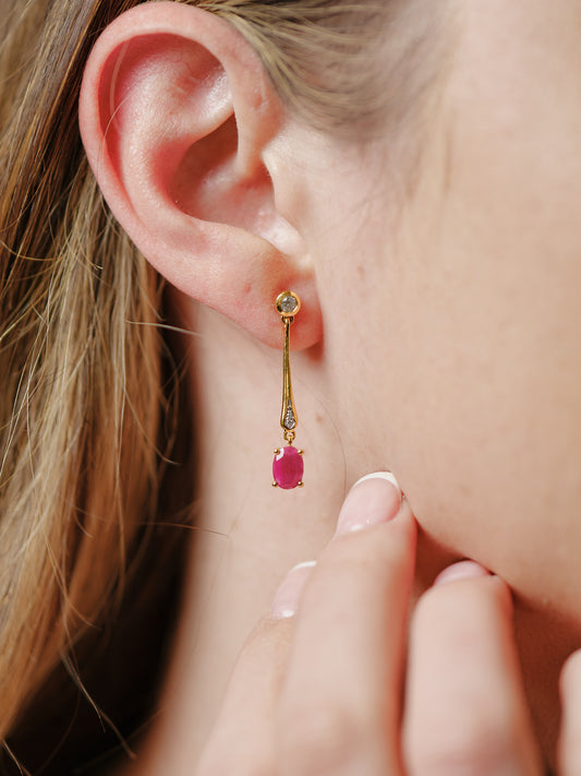 Yellow Gold Plated Ruby Earrings