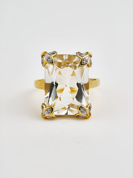 Yellow Gold Plated White Topaz Statement Ring