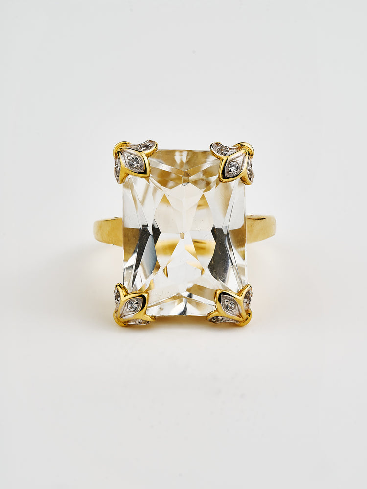 Yellow Gold Plated White Topaz Statement Ring