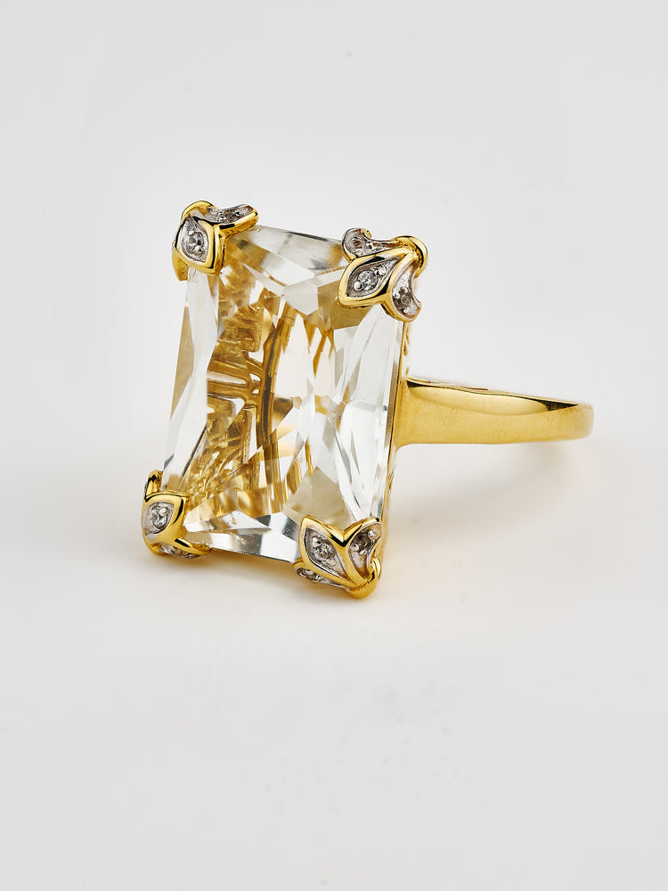 Yellow Gold Plated White Topaz Statement Ring