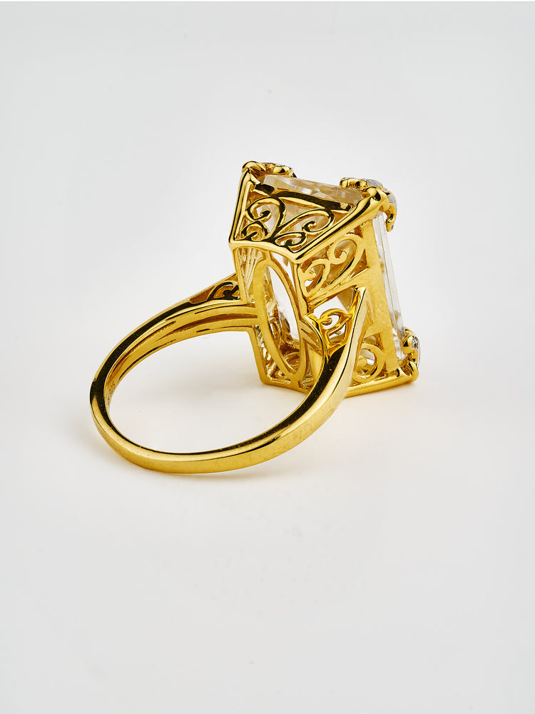 Yellow Gold Plated White Topaz Statement Ring