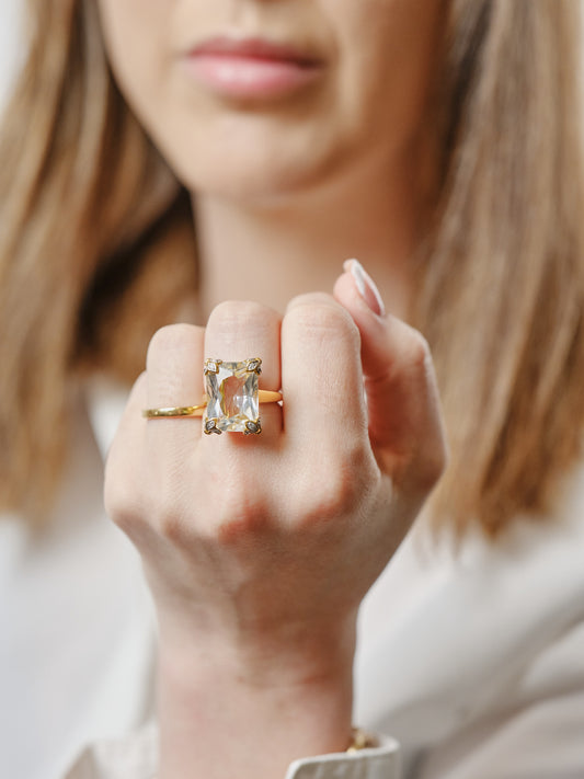 Yellow Gold Plated White Topaz Statement Ring