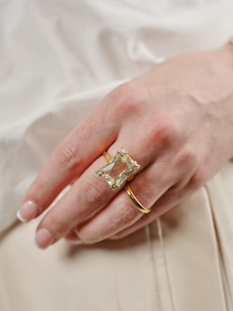 Yellow Gold Plated White Topaz Statement Ring