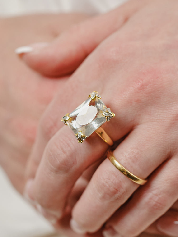 Yellow Gold Plated White Topaz Statement Ring