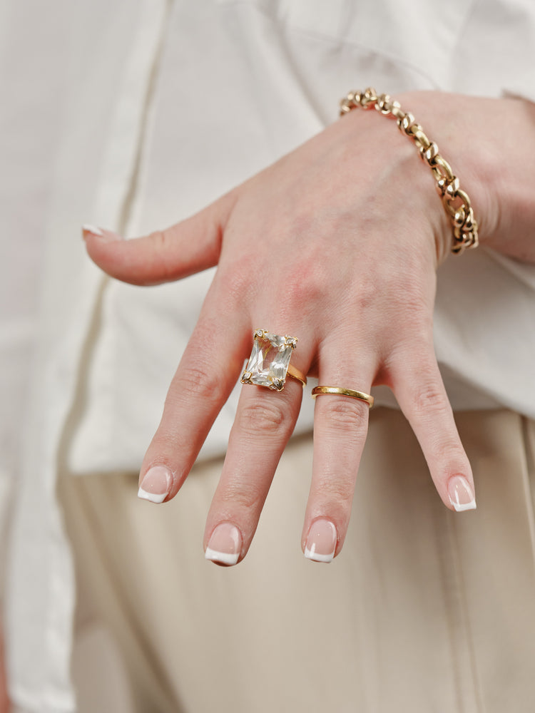 Yellow Gold Plated White Topaz Statement Ring