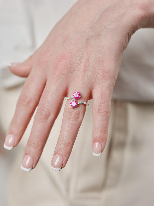 Silver Lab Created Pink Sapphire Ring