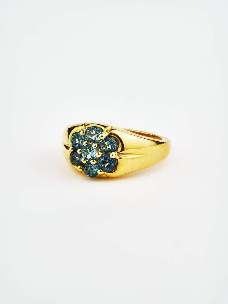 Yellow Gold Plated Blue Topaz Flower Ring