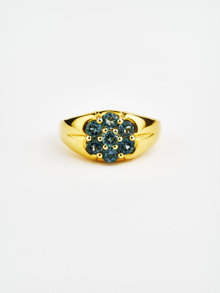 Yellow Gold Plated Blue Topaz Flower Ring