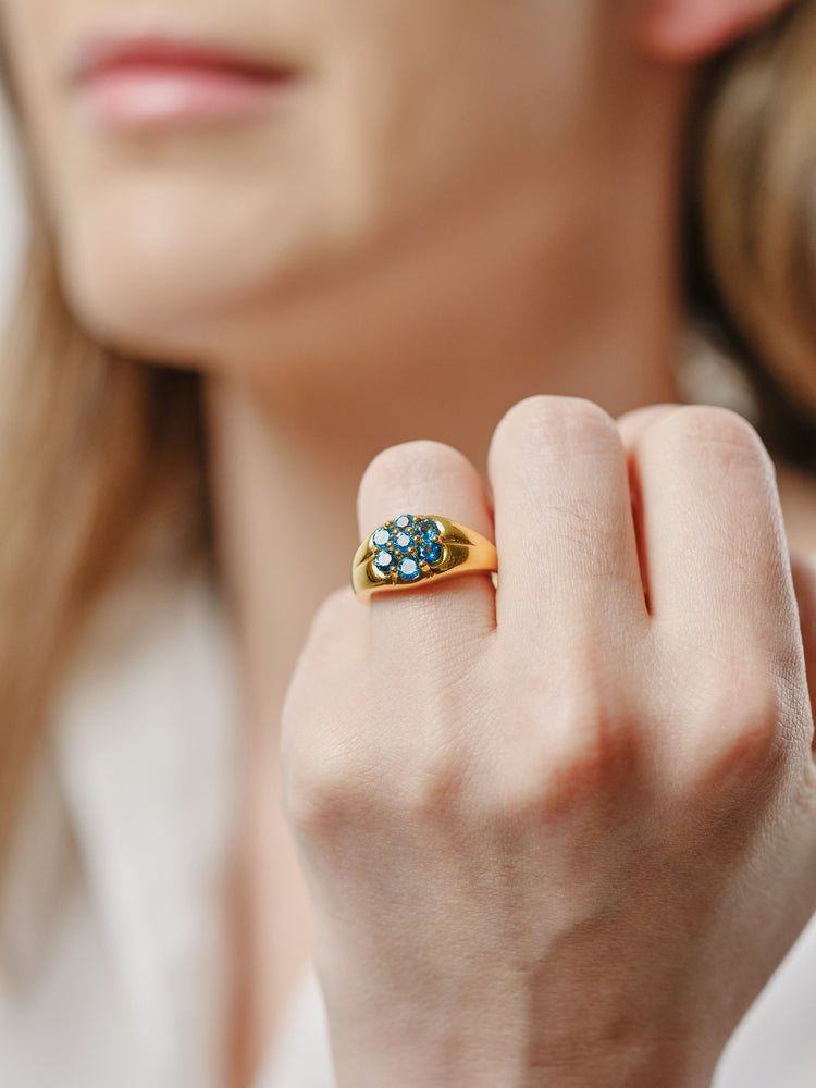 Yellow Gold Plated Blue Topaz Flower Ring