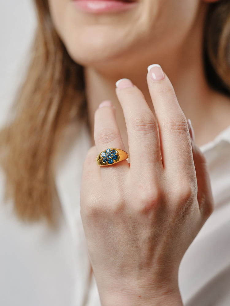 Yellow Gold Plated Blue Topaz Flower Ring