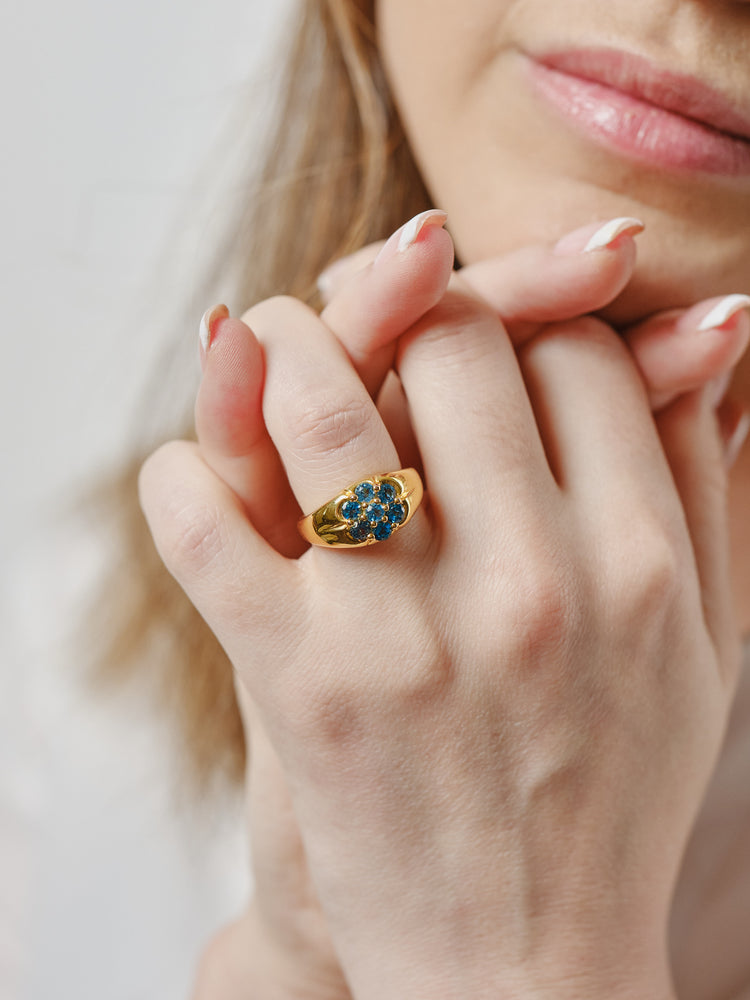 Yellow Gold Plated Blue Topaz Flower Ring