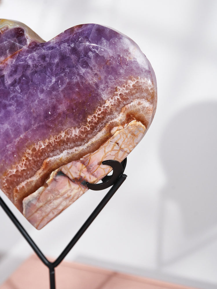 Amethyst Agate Heart on Zodiac Stand