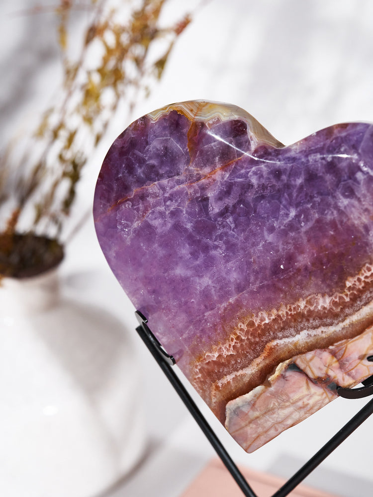 Amethyst Agate Heart on Zodiac Stand