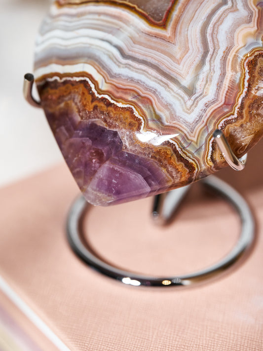 Amethyst Agate Heart on Silver Stand