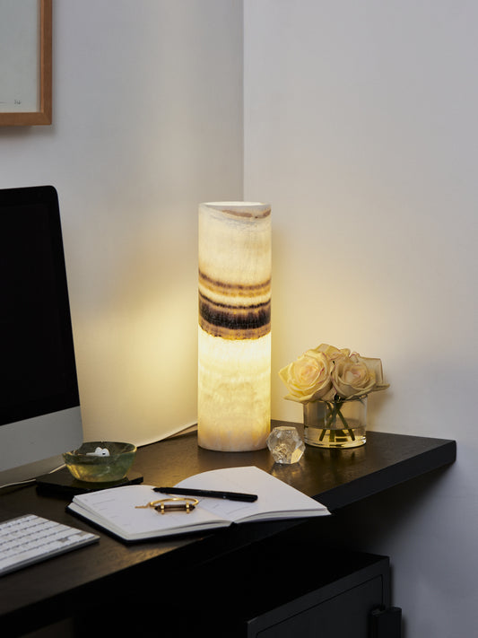 Black & White Calcite Cylinder Luminary