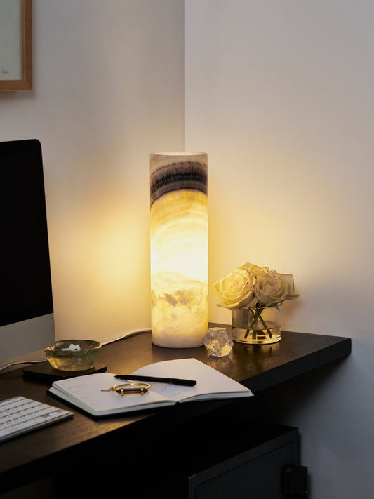 Black & White Calcite Cylinder Luminary