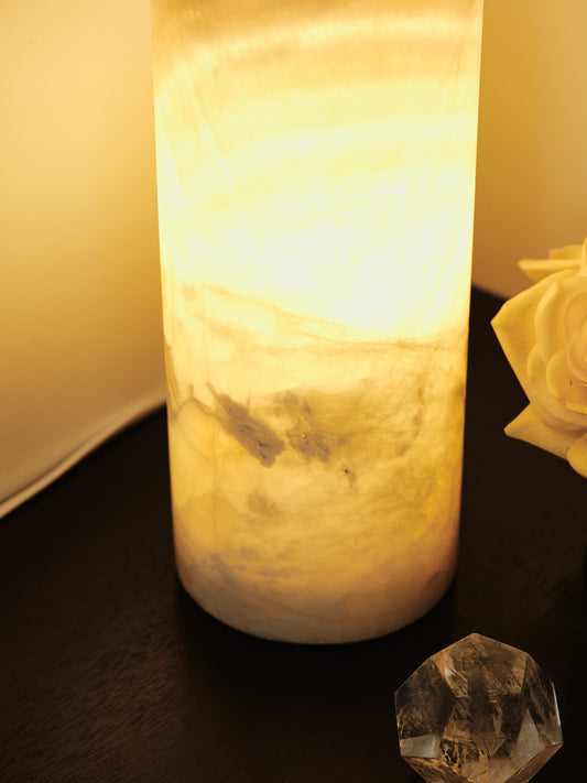 Black & White Calcite Cylinder Luminary