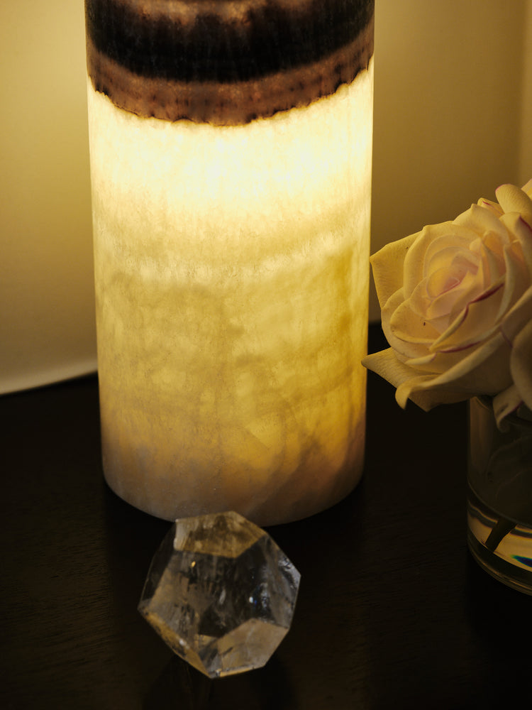 Black & White Calcite Cylinder Luminary