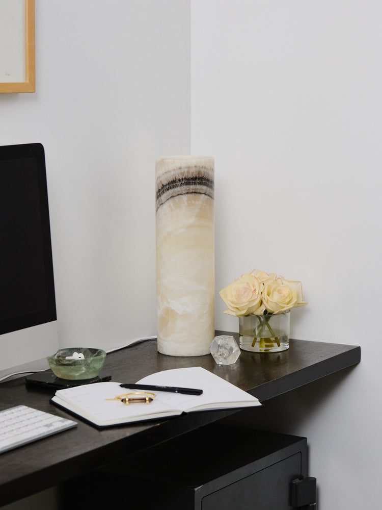 Black & White Calcite Cylinder Luminary