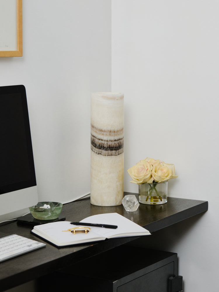 Black & White Calcite Cylinder Luminary