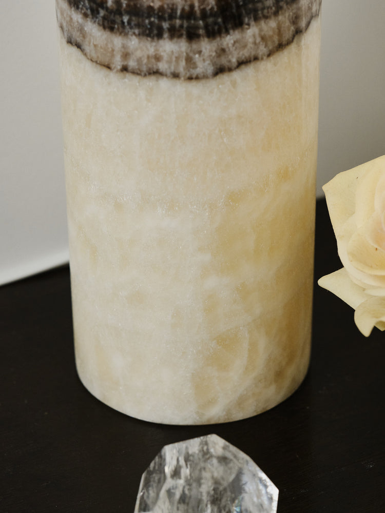 Black & White Calcite Cylinder Luminary