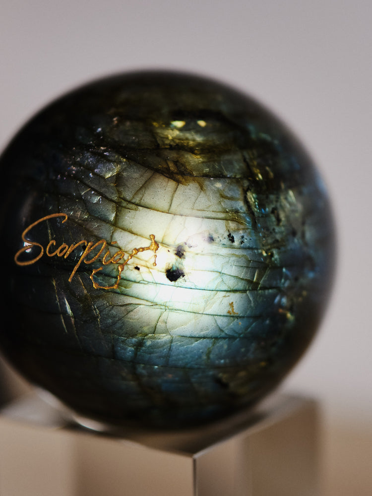 Engraved "Scorpio" Labradorite Sphere