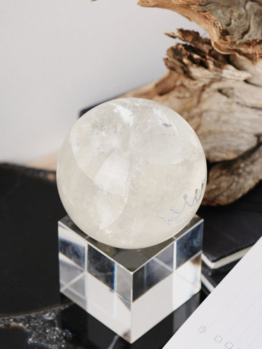 Engraved "The Goat" Honey Calcite Sphere