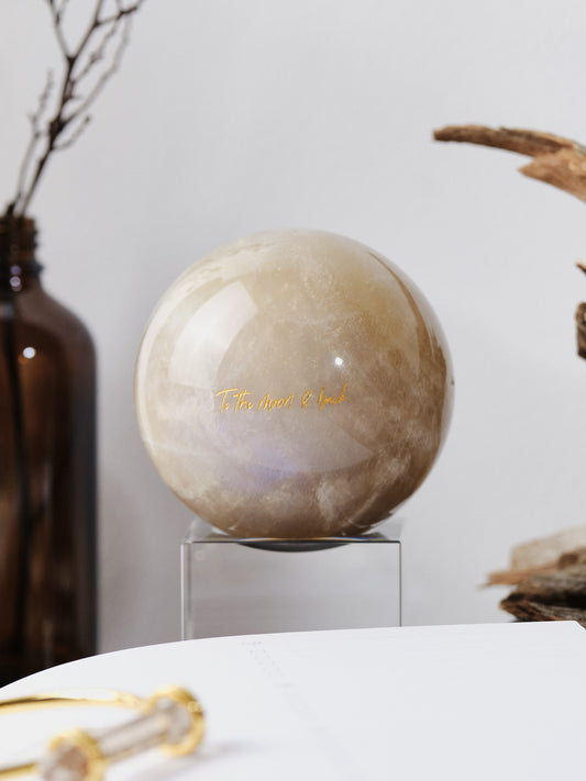 Engraved "To the Moon & back" Moonstone Sphere