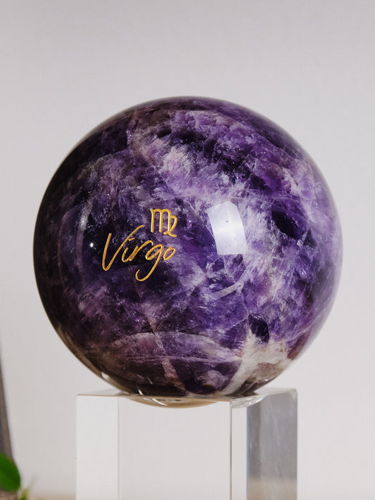 Engraved "Virgo" Chevron Amethyst Sphere