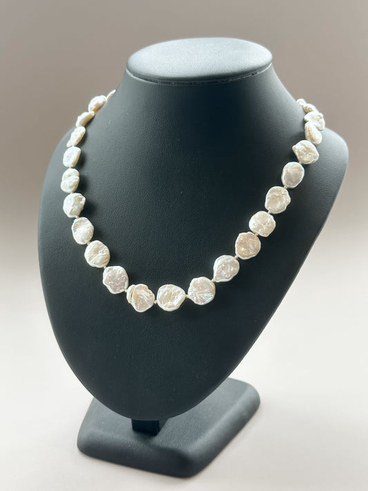 White Keshi Round Fresh Water Pearl Necklace
