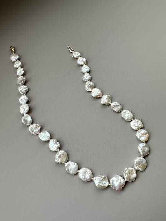 White Keshi Round Fresh Water Pearl Necklace