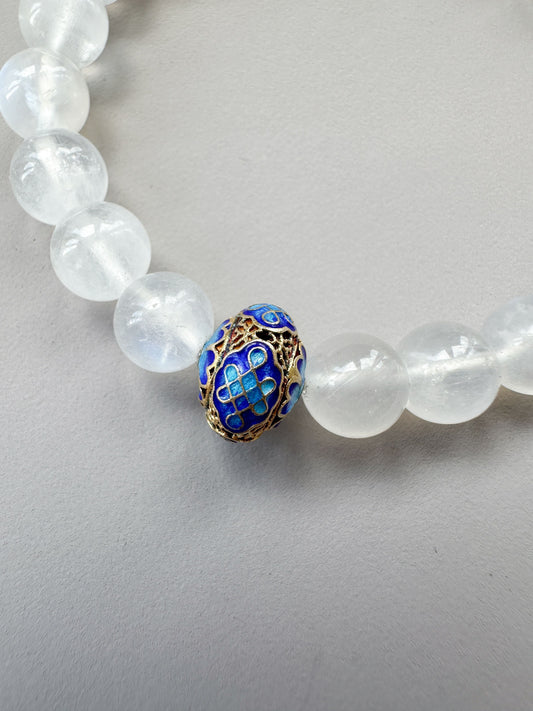 Moonstone with Blue Corn Flower Bead Bracelet