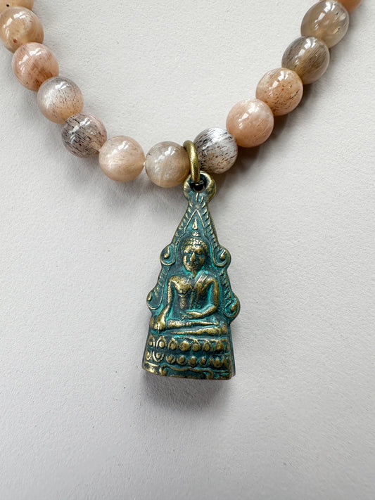 Sunstone with Green Buddha Charm Bracelet