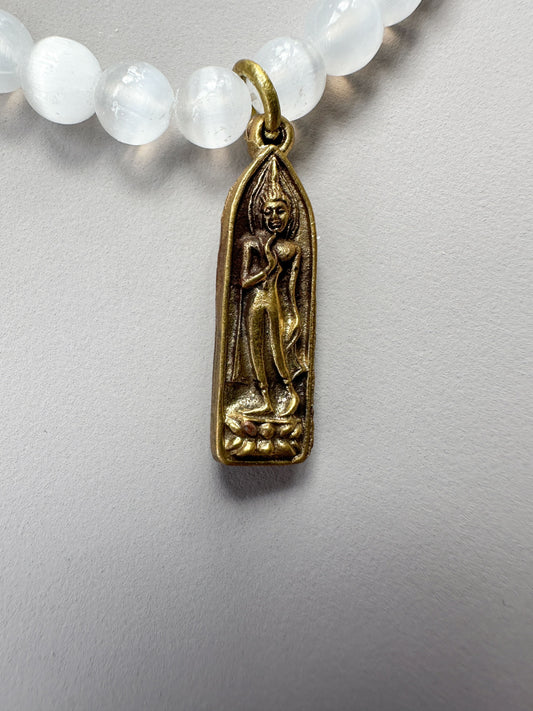Selenite with Charm Bracelet (Gold Buddha)