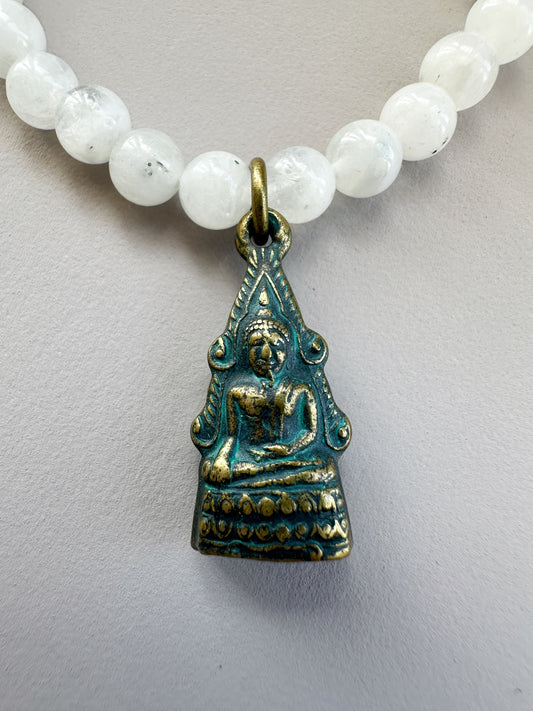 Moonstone with Green Buddha Charm Bracelet