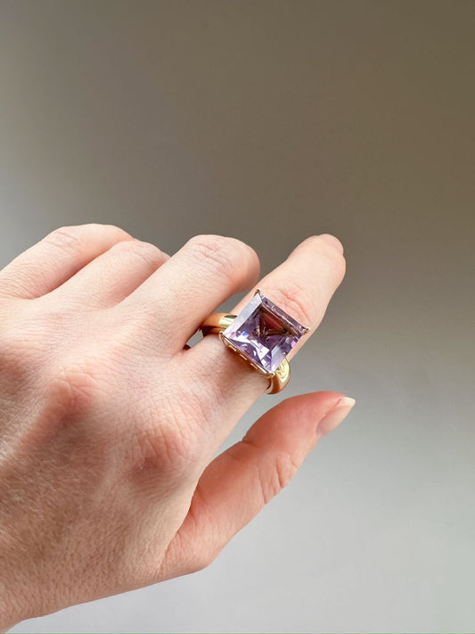 Pink Amethyst Rose De France Yellow Gold Ring
