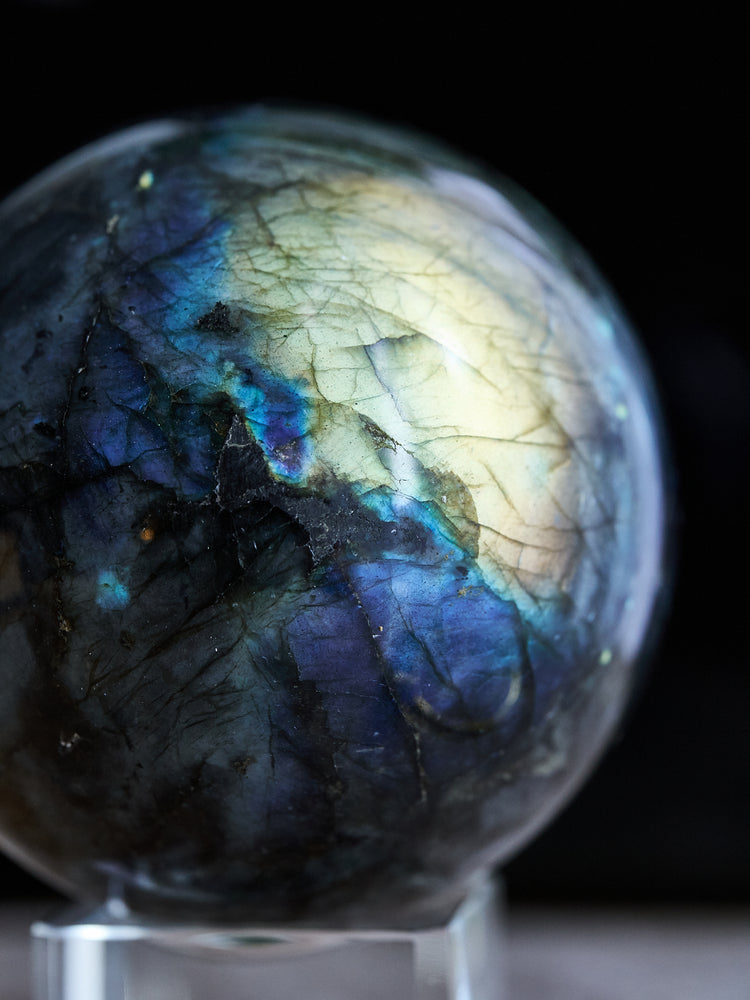 Engraved "Leo" Labradorite Sphere 739g