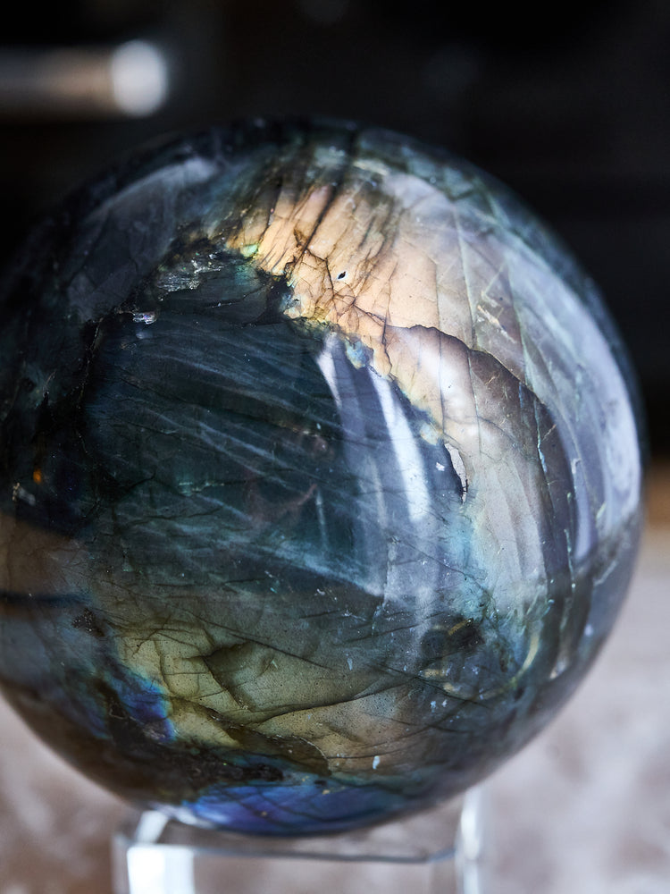 Engraved "Leo" Labradorite Sphere 739g