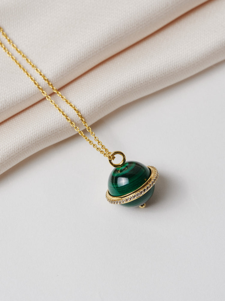 Yellow Gold Malachite Planet Necklace