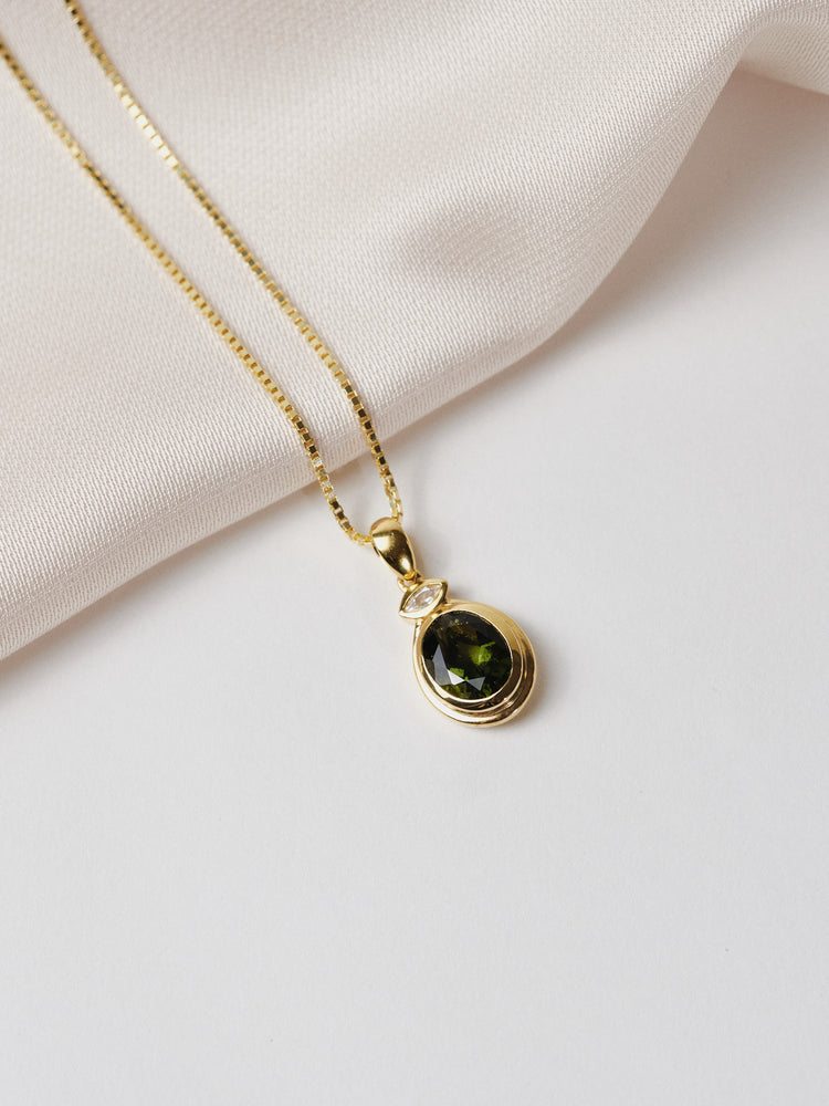 Yellow Gold Moldavite Necklace